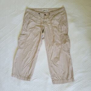 Y2K Old Navy Womens 8 Low Rise Cargo Capris Cropped Khaki Pants 100% Cotton